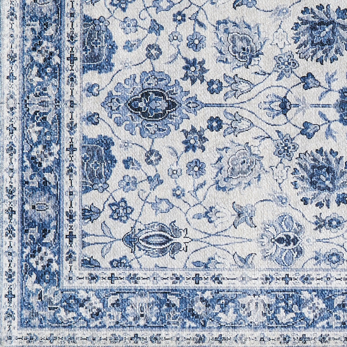 Vintage Floral Blue Machine Washable Accent Rug 3' x 5' – Matra Collection – view 5