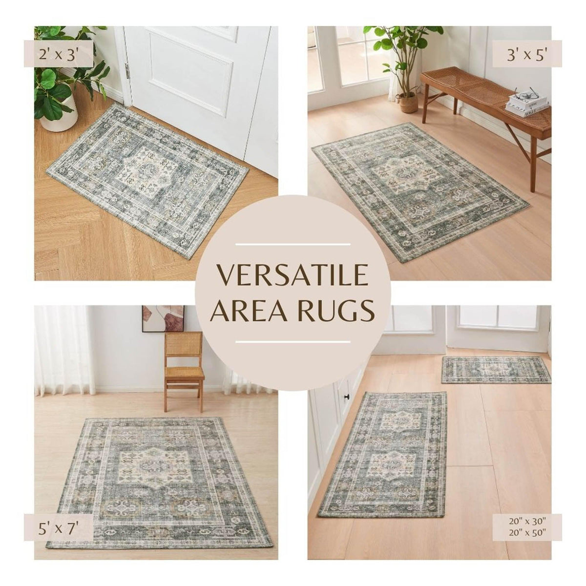Vintage Medallion Machine Washable Accent Rug 3' x 5' – Nava Collection – view 3