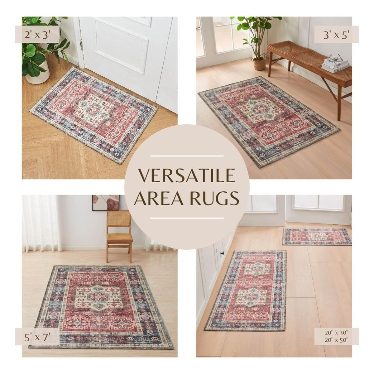Vintage Medallion Machine Washable Accent Rug 3' x 5' – Nava Collection – view 13