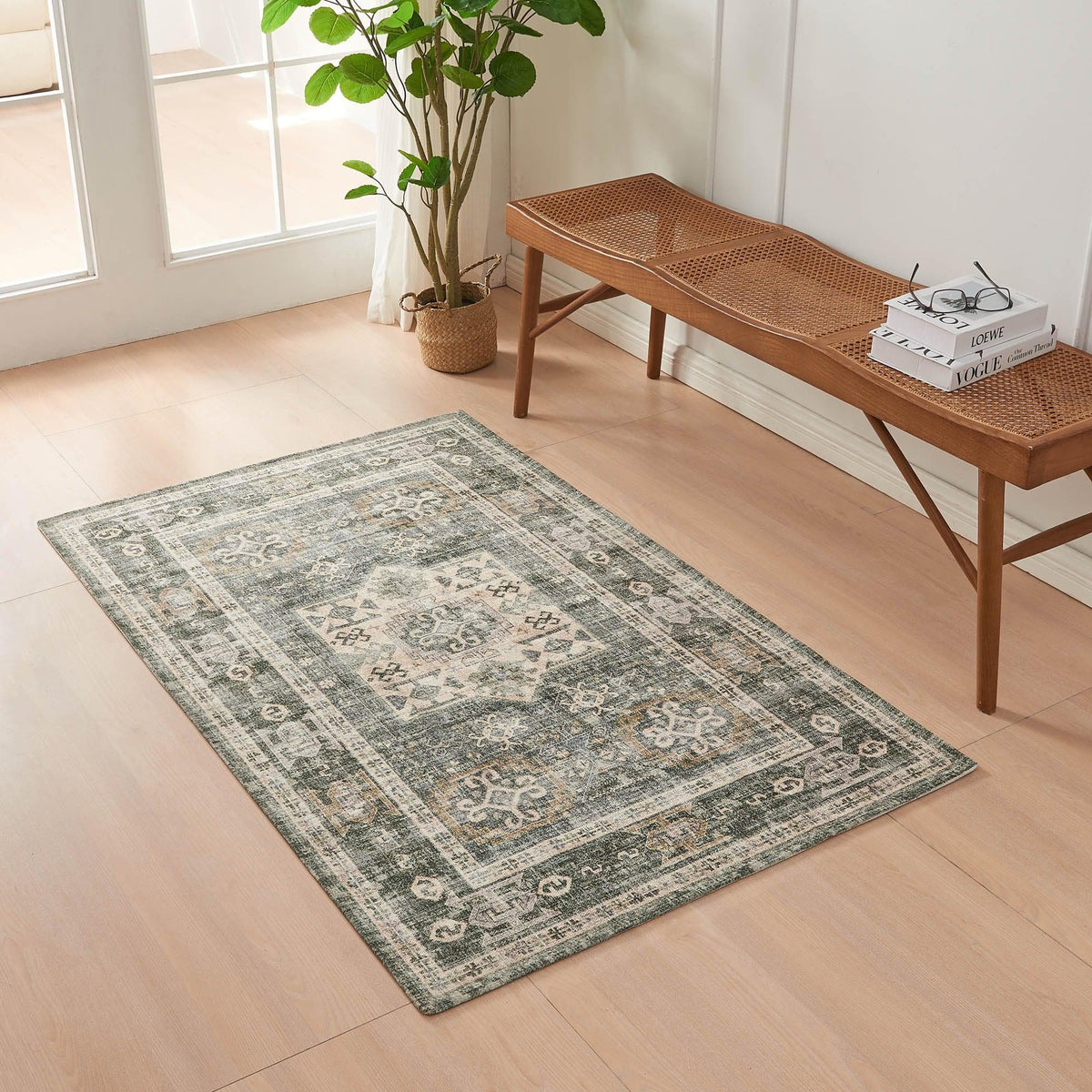 Machine Washable Medallion Accent Area Rug, 3' x 5'