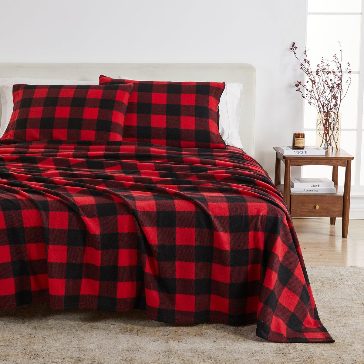 Plaid Printed Fleece Sheet Set – Dara Collection – view 21