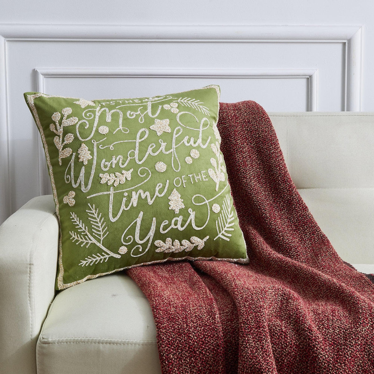 Jubilee Collection Embroidered Holiday Throw Pillow with Insert – view 7