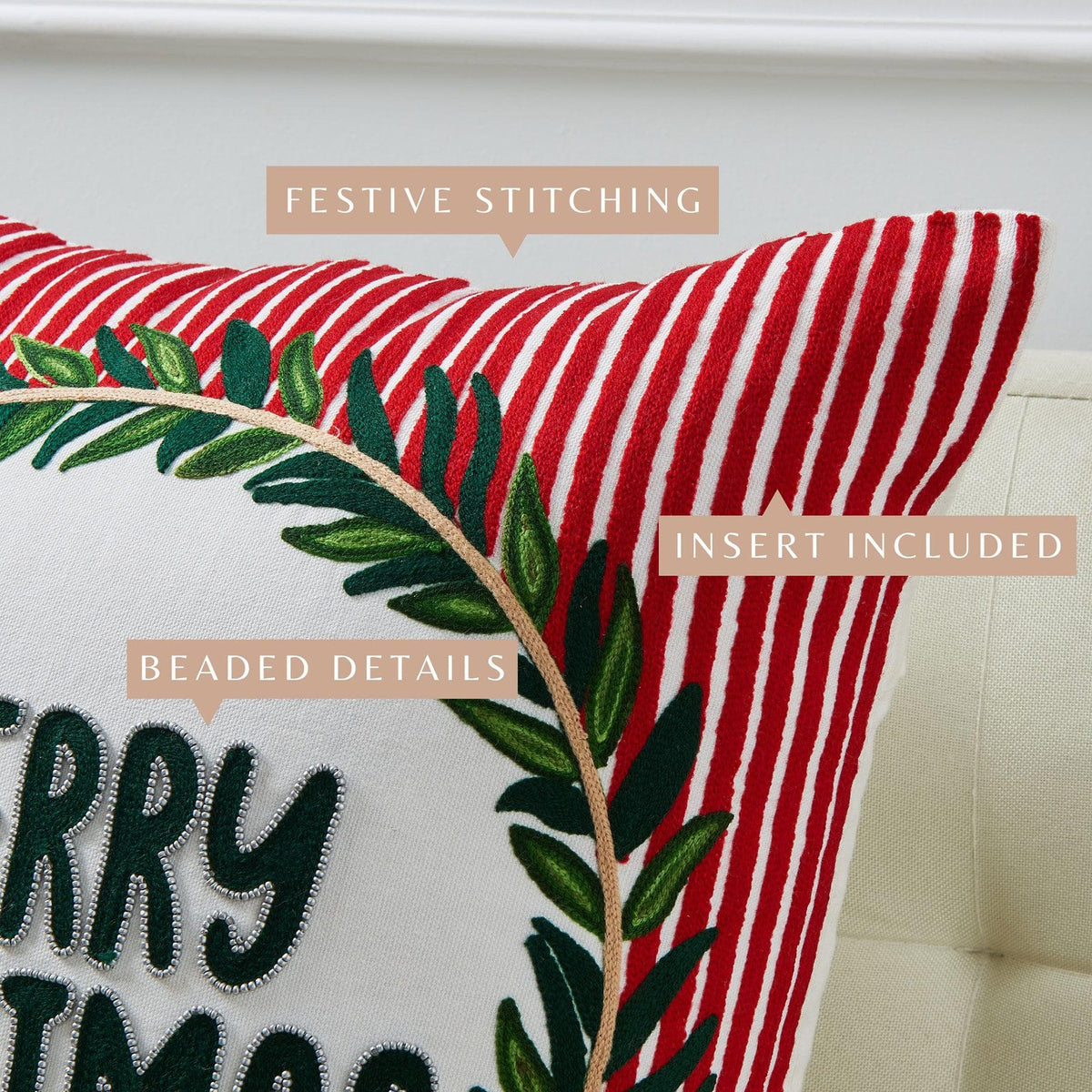 Jubilee Collection Embroidered Holiday Throw Pillow with Insert – view 28