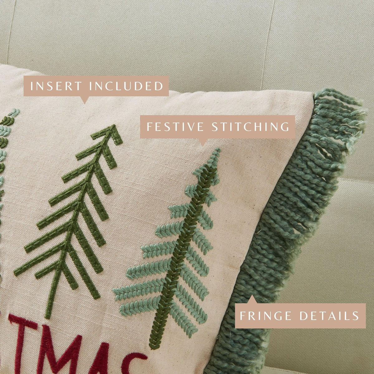 Jubilee Collection Embroidered Holiday Throw Pillow with Insert – view 52