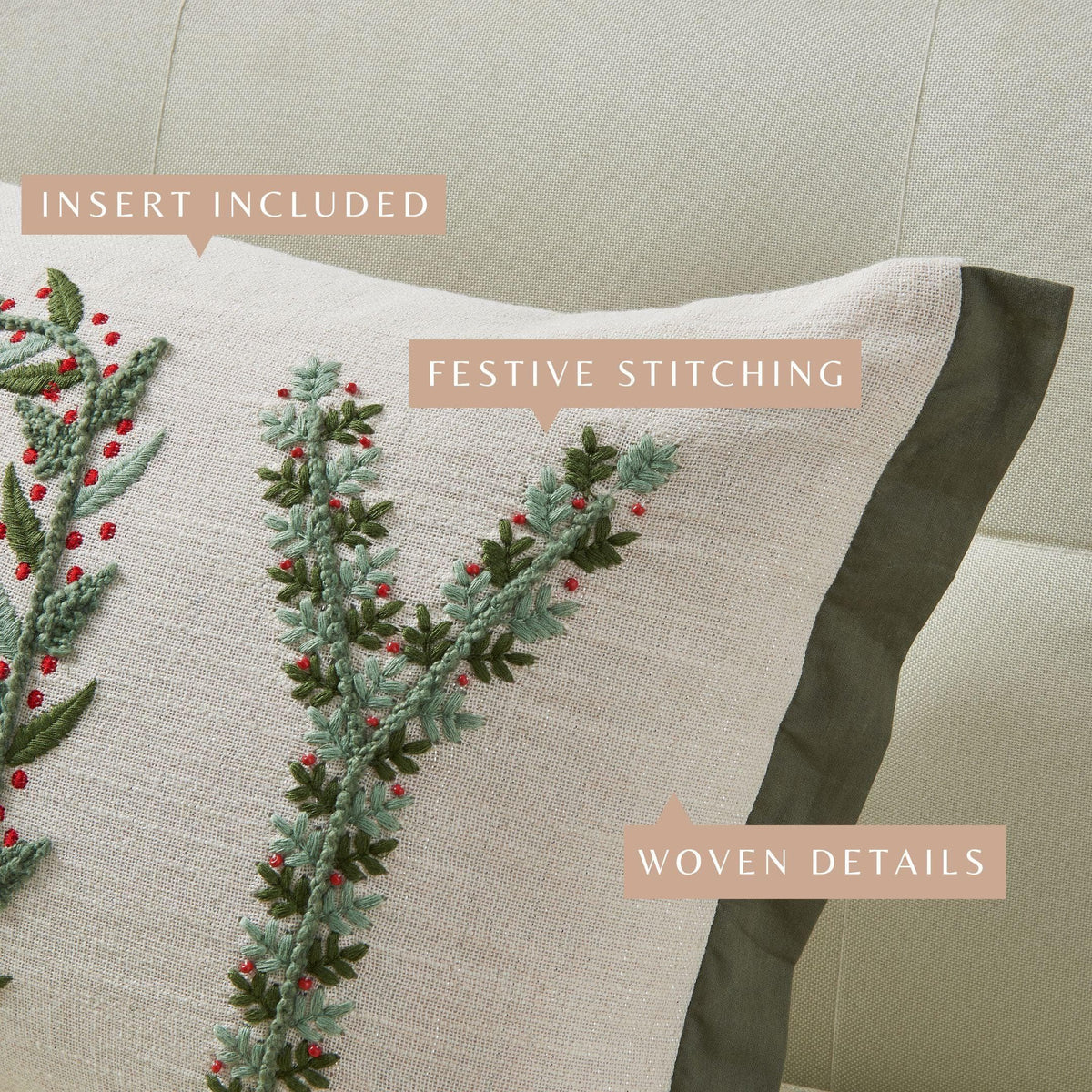 Jubilee Collection Embroidered Holiday Throw Pillow with Insert – view 34