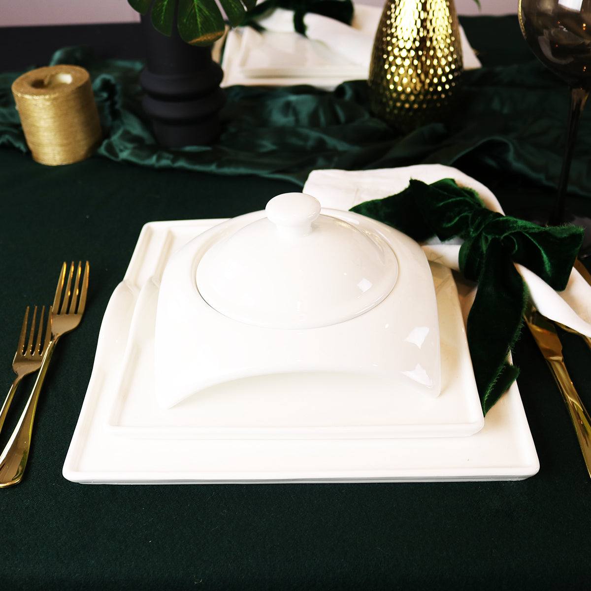 Modern Square White Porcelain Dinnerware Set, 20 Piece Service for 4 – view 22