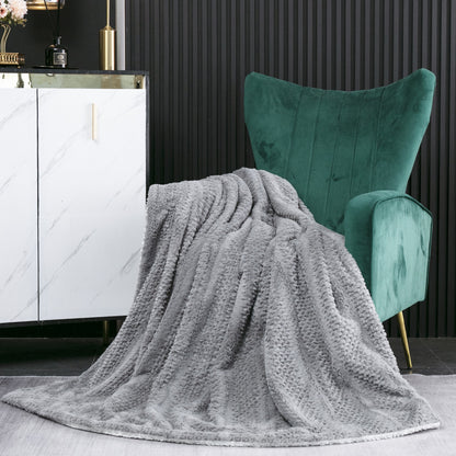 Dark Grey Bubble Textured Faux Fur and Sherpa Throw Blanket – view 8