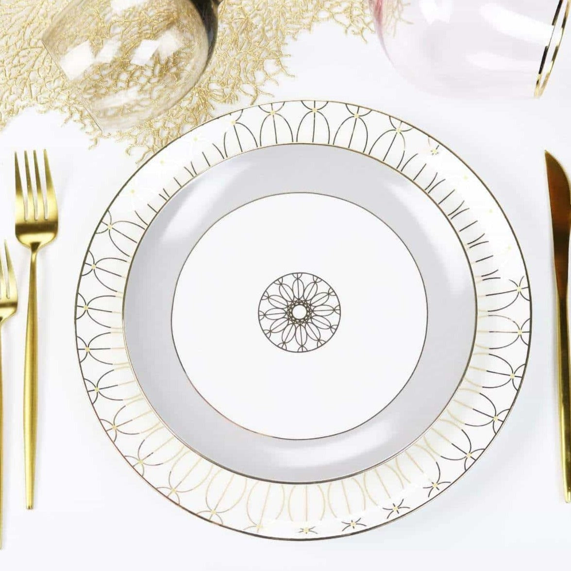 Sultana Gold Geometric Dinner Plates with 14k Gold Design, Set of 4 – view 2