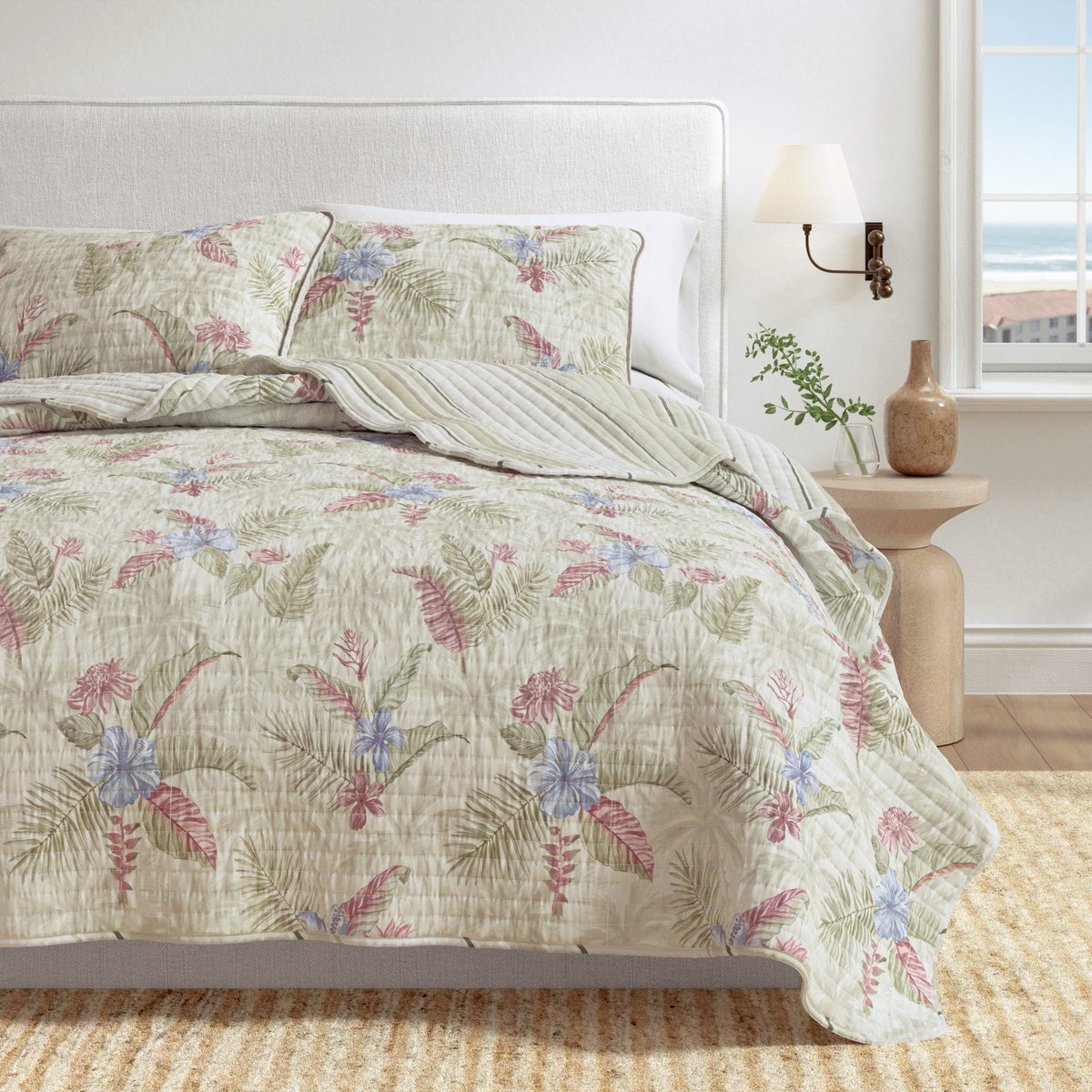 Palm Leaf and Bloom Printed Cotton Quilt Set – Mendocino Collection – view 12