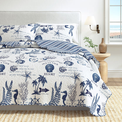 Catalina Navy and White Ocean-Inspired Coastal Quilt Set – view 6