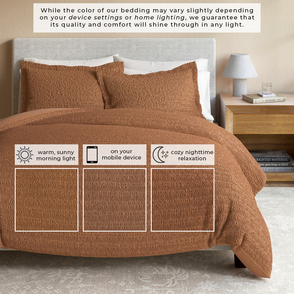 Cotton Honeycomb Waffle Weave Duvet Cover Set – Mattea Collection – view 24