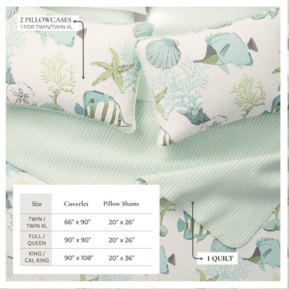 Seaside Collection Fish and Coral Coastal Quilt Set – view 3