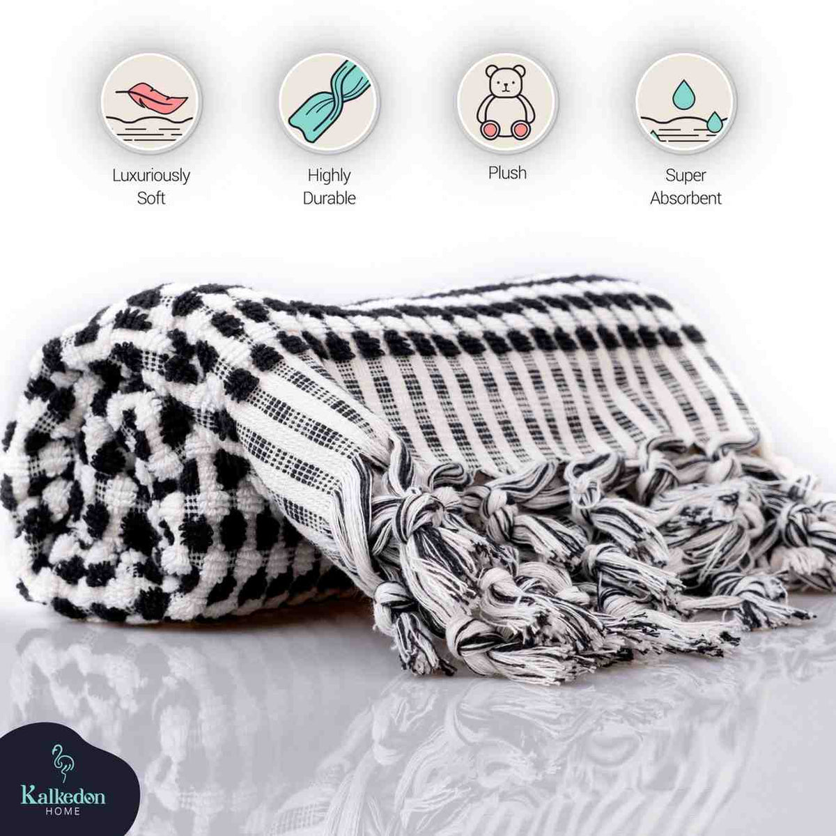 Pom Pom Organic Turkish Cotton Hand Towel, Handwoven 17 x 35 Inch – view 6