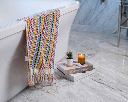 Pom Pom Organic Turkish Cotton Hand Towel, Handwoven 17 x 35 Inch – view 2