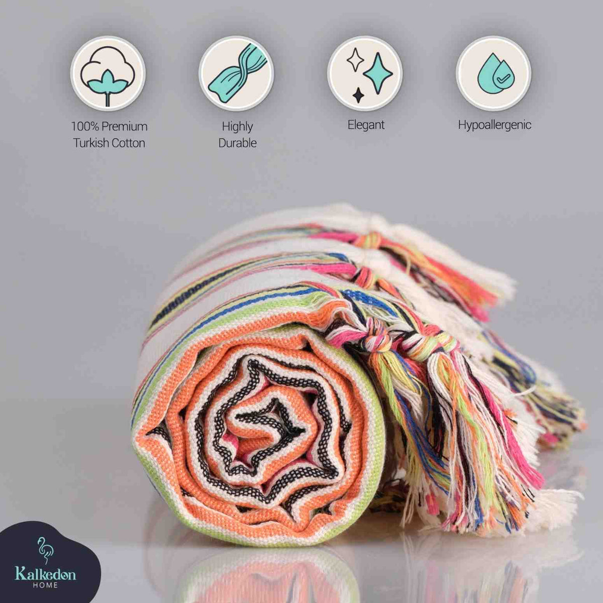 Rainbow Handwoven Turkish Cotton Jacquard Blanket, 38 x 68 Inch – view 6