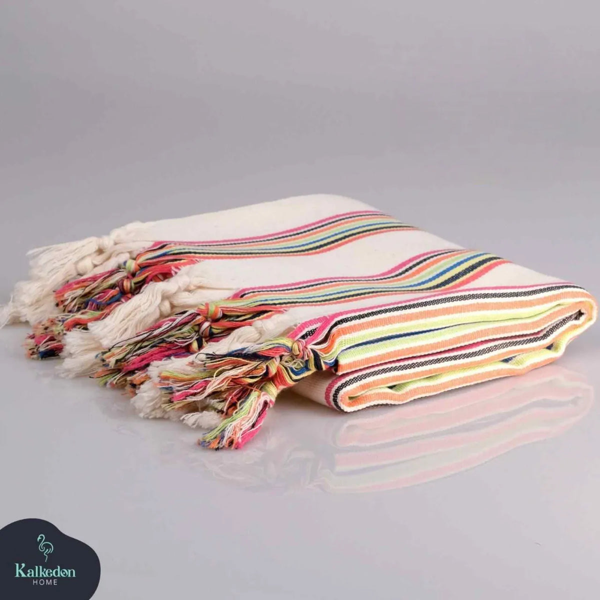Rainbow Handwoven Turkish Cotton Jacquard Blanket, 38 x 68 Inch – view 7