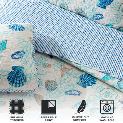 Bali Collection Blue Shells and Coral Coastal Quilt Set – view 10