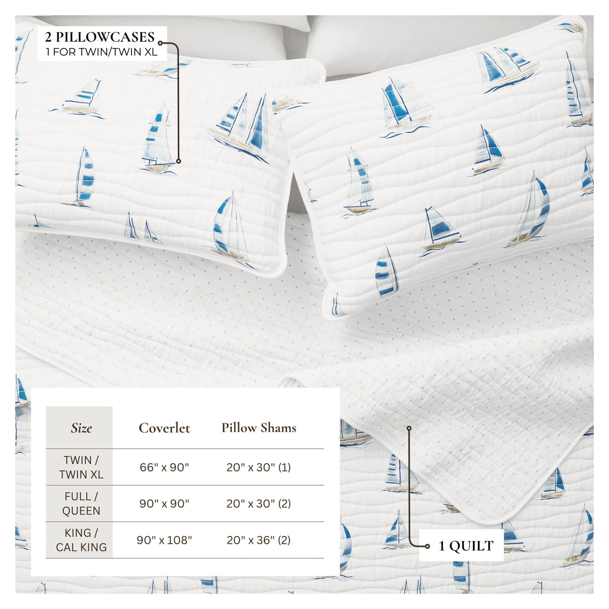 Blue Watercolor Sailboat Coastal Quilt Set – Marzano Collection – view 3