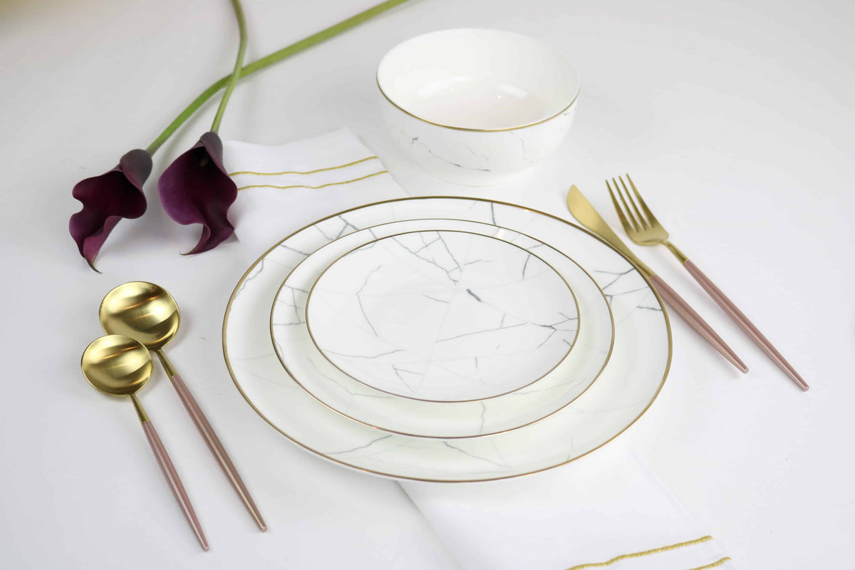 Carrara Marble Fine Bone China Dinnerware Set with Gold Rim, 16 Piece – view 5