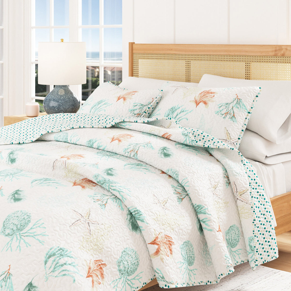 Key West Watercolor Seashell and Coral Coastal Quilt Set – view 6