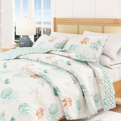 Key West Watercolor Seashell and Coral Coastal Quilt Set – view 6