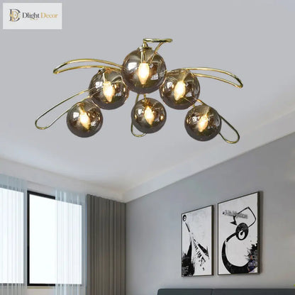 Clara Mid-Century Brass Flush Mount Light with Smoke Gray Glass – view 2