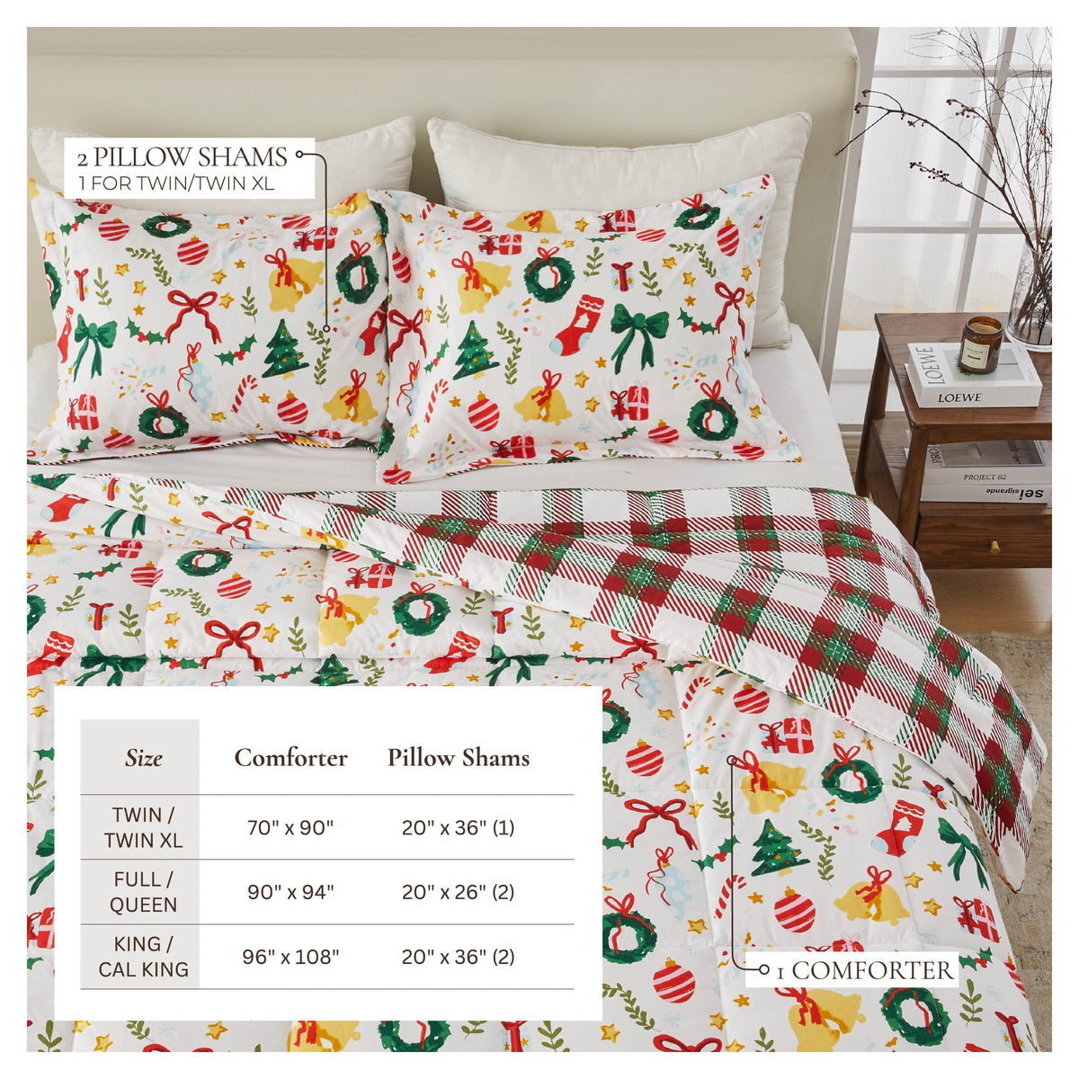 Reversible Holiday and Lodge Comforter and Sham Set – Odette Collection – view 65