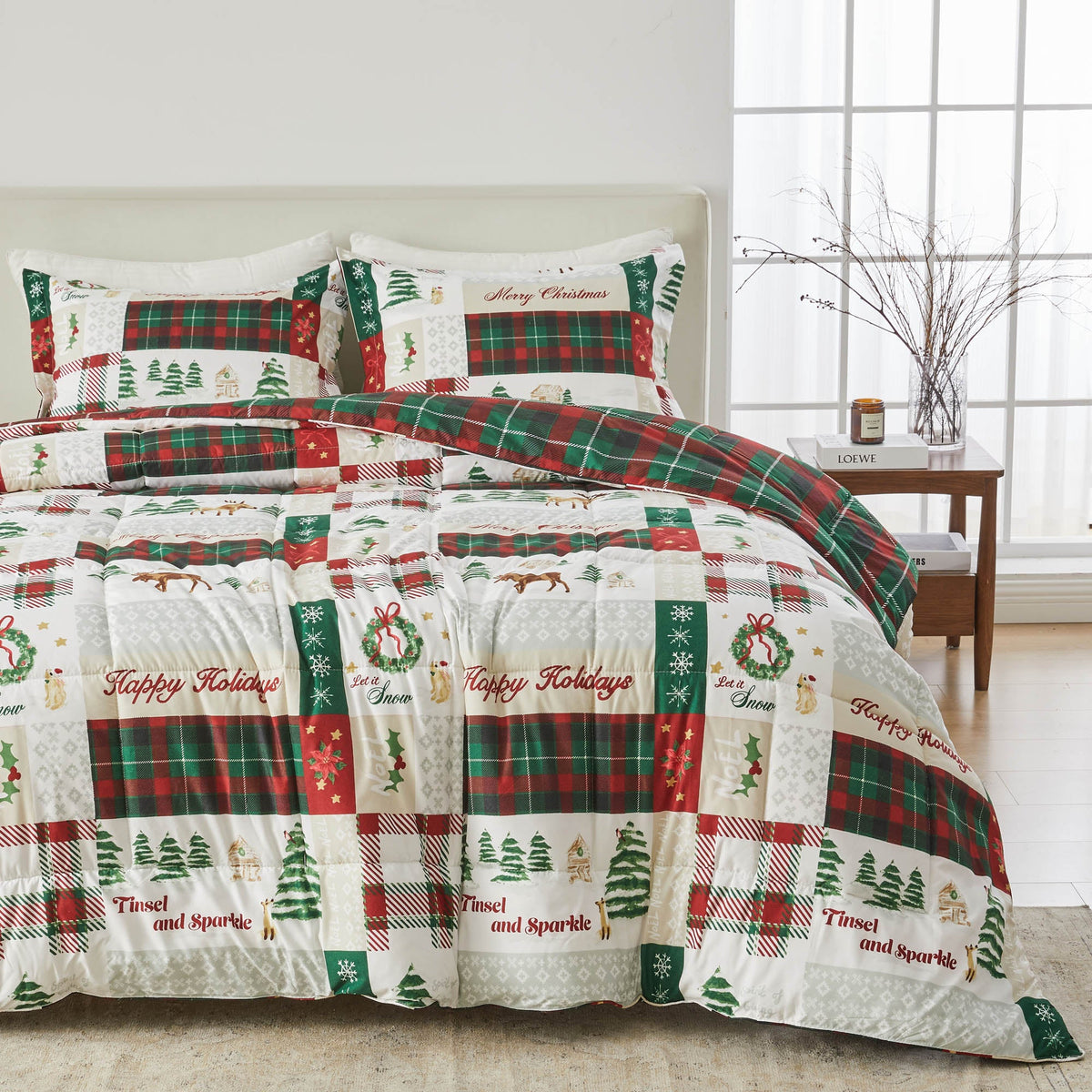 Reversible Holiday and Lodge Comforter and Sham Set – Odette Collection – view 55