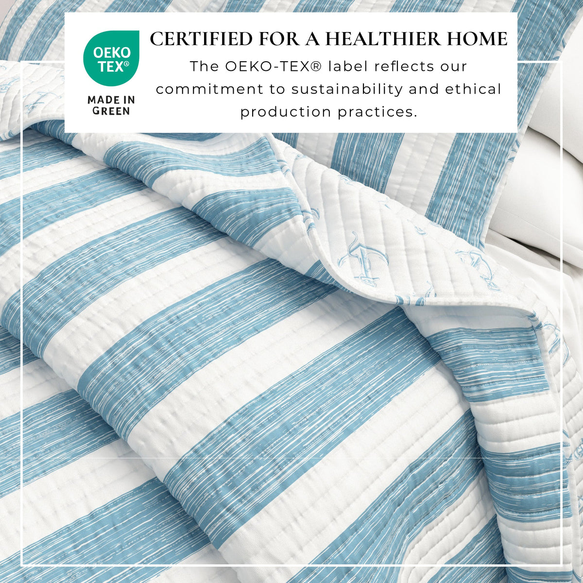 Casco Bay Blue and Taupe Coastal Farmhouse Quilt Set – view 3