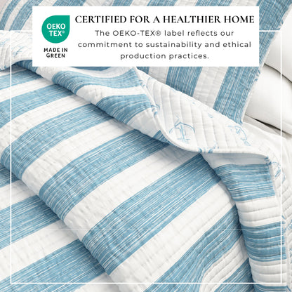 Casco Bay Blue and Taupe Coastal Farmhouse Quilt Set – view 3