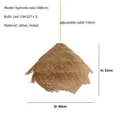 Japanese-Style Rattan LED Pendant Chandelier, Nordic Dining Light – view 9