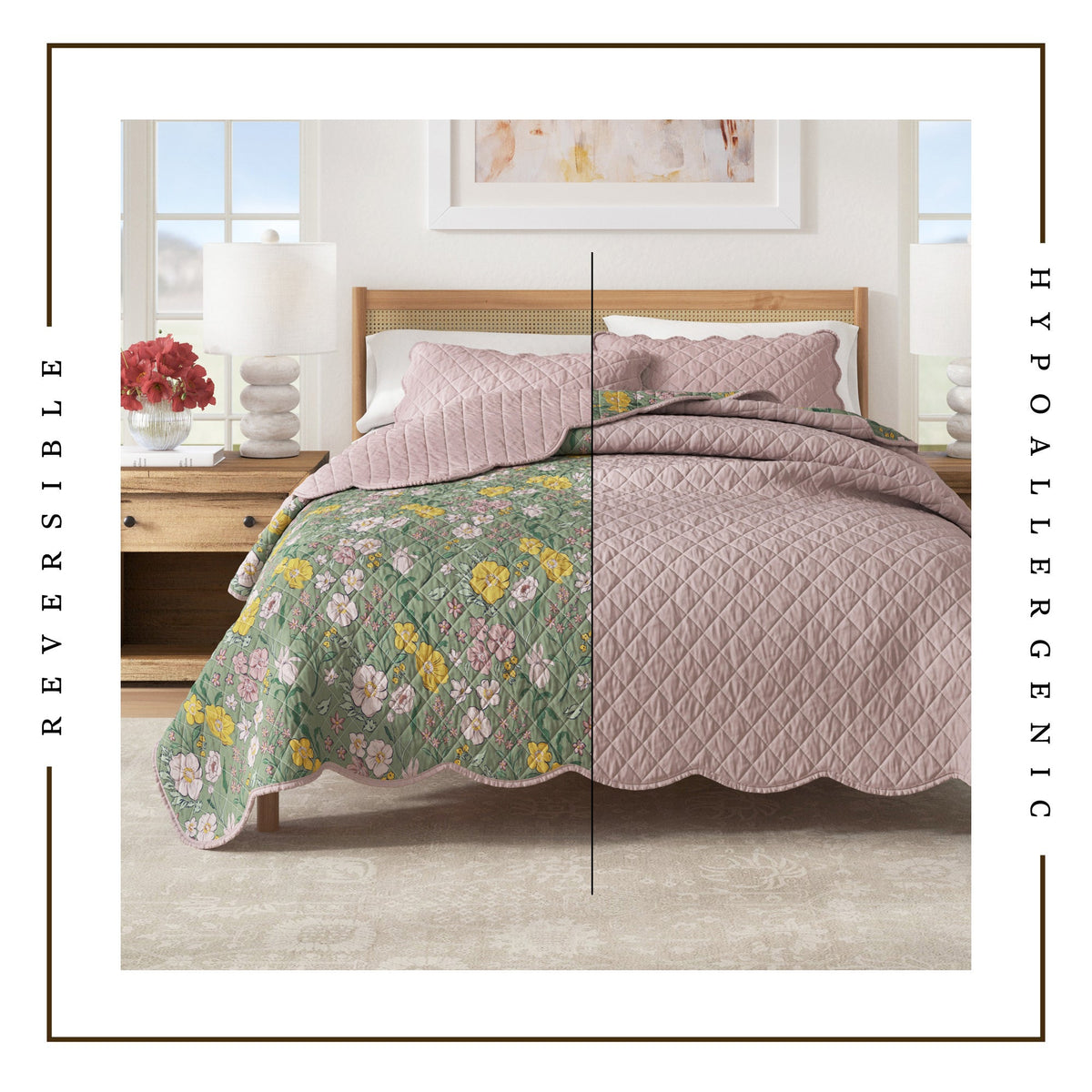 Scalloped Edge Floral Print Cotton Quilt Set – Gwen Collection – view 3