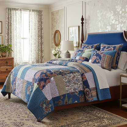Bohemian Night Flower Paisley Cotton Patchwork Quilt Set – view 2