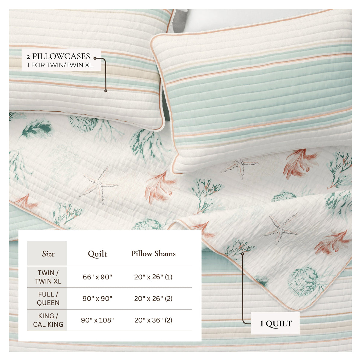 Reversible Stripe and Shell Cotton Quilt Set – St. Augustine Collection – view 4