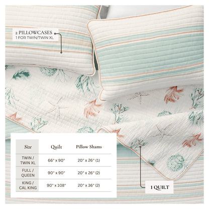 Reversible Stripe and Shell Cotton Quilt Set – St. Augustine Collection – view 4