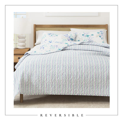 April Morning Blue Floral Reversible Quilt Set with Shams – view 4