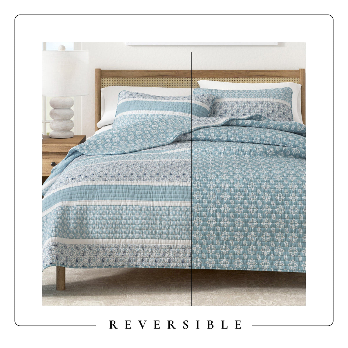 Paisley Stripe Reversible Microfiber Quilt Set – Kadi Collection – view 11