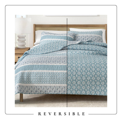 Paisley Stripe Reversible Microfiber Quilt Set – Kadi Collection – view 11