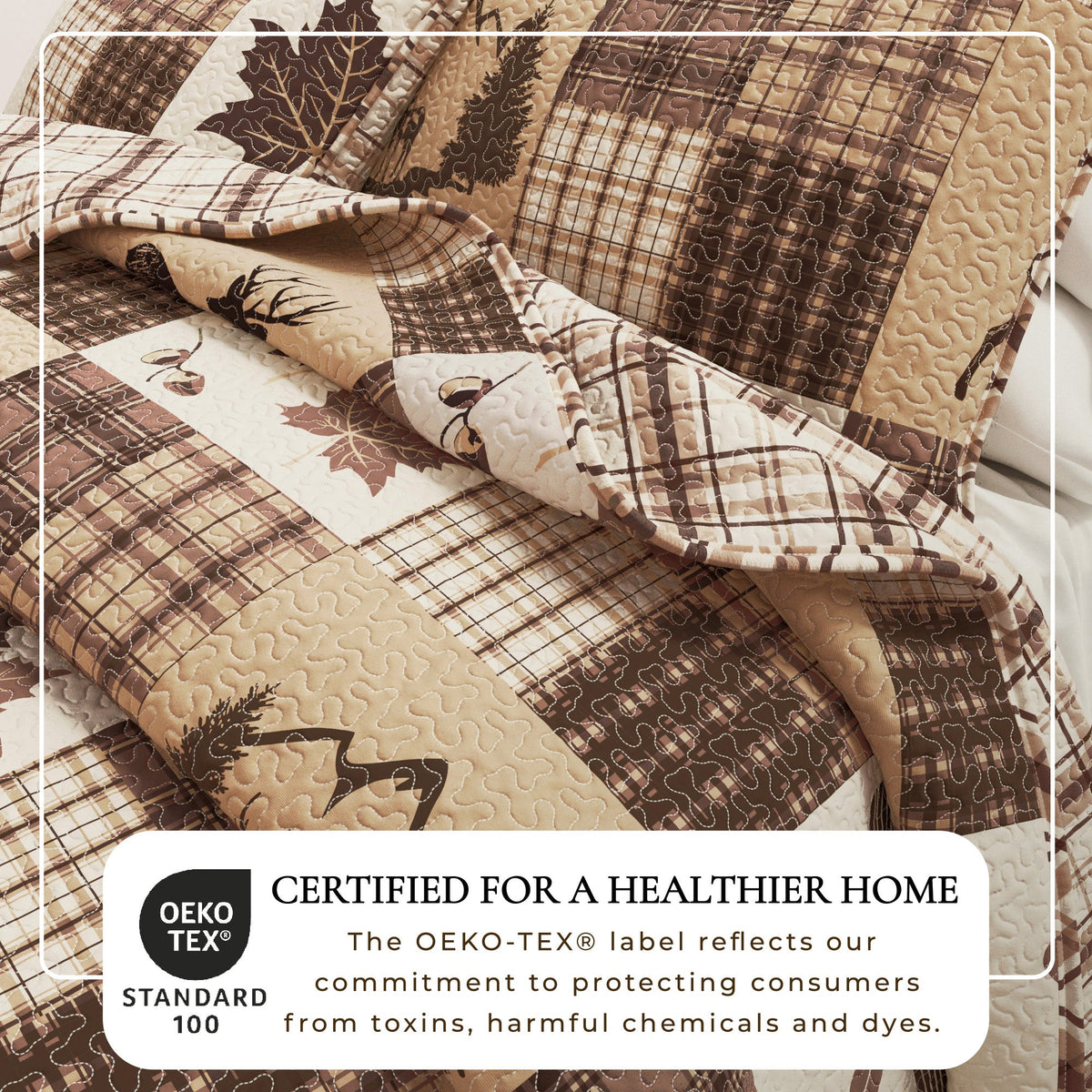 Redwood Deer and Leaf Patchwork Rustic Lodge Quilt Set – view 2