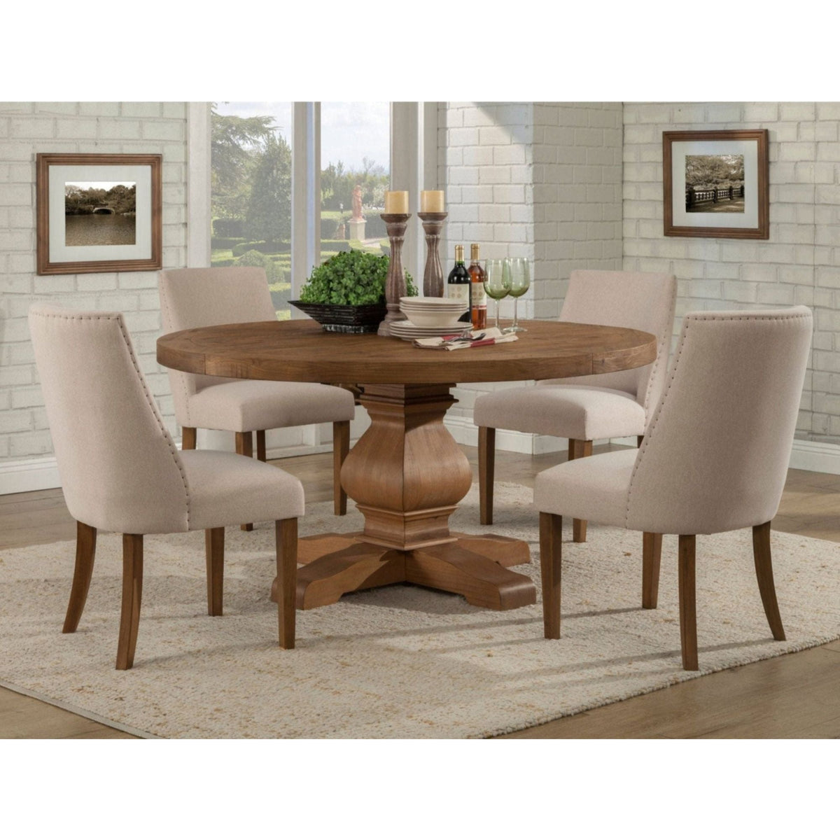 Solid Pine Wood Kensington Round Dining Table, Reclaimed Natural