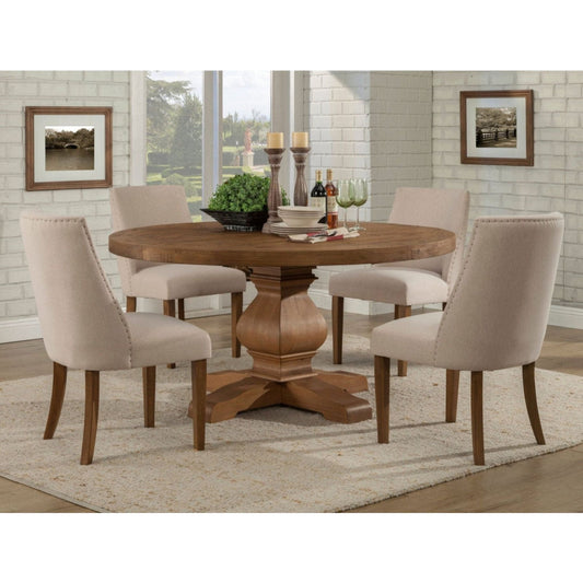 Solid Pine Wood Kensington Round Dining Table, Reclaimed Natural