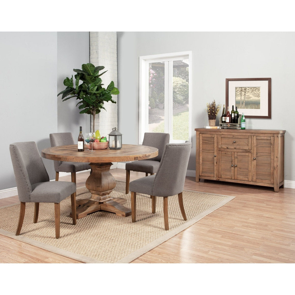 Kensington Solid Pine Round Pedestal Dining Table, Reclaimed Natural – view 4