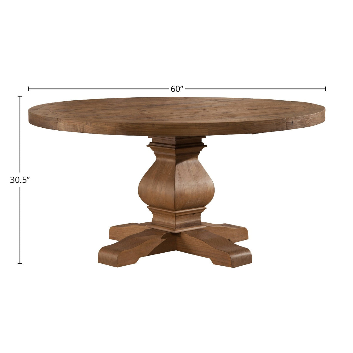 Kensington Solid Pine Round Pedestal Dining Table, Reclaimed Natural – view 5