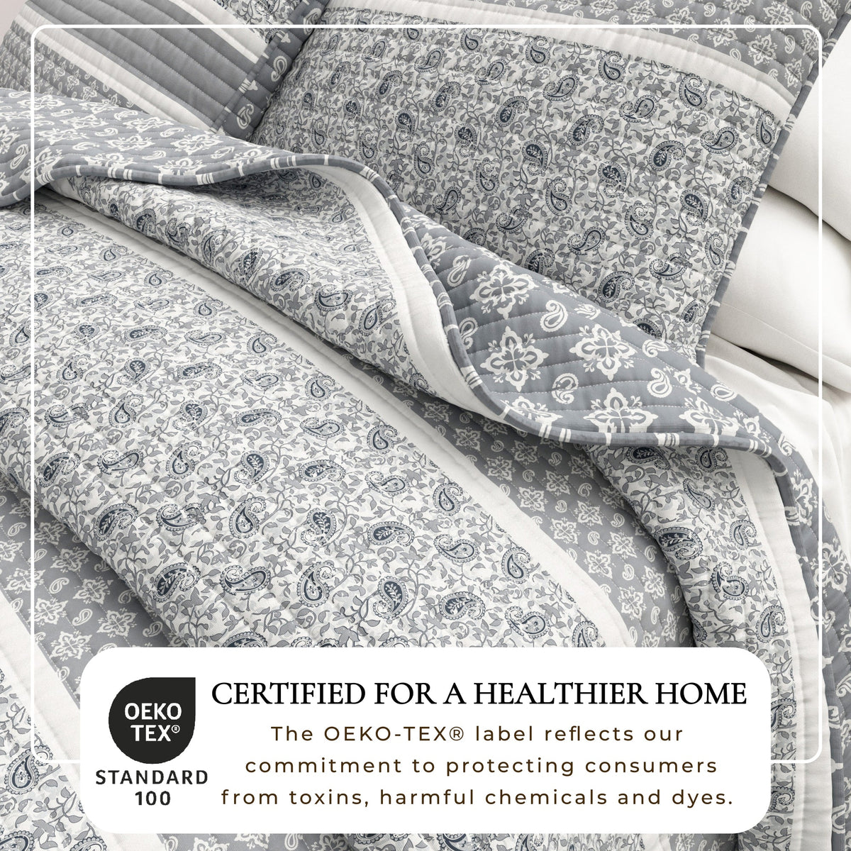 Paisley Stripe Reversible Microfiber Quilt Set – Kadi Collection – view 2