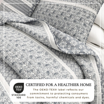 Paisley Stripe Reversible Microfiber Quilt Set – Kadi Collection – view 2