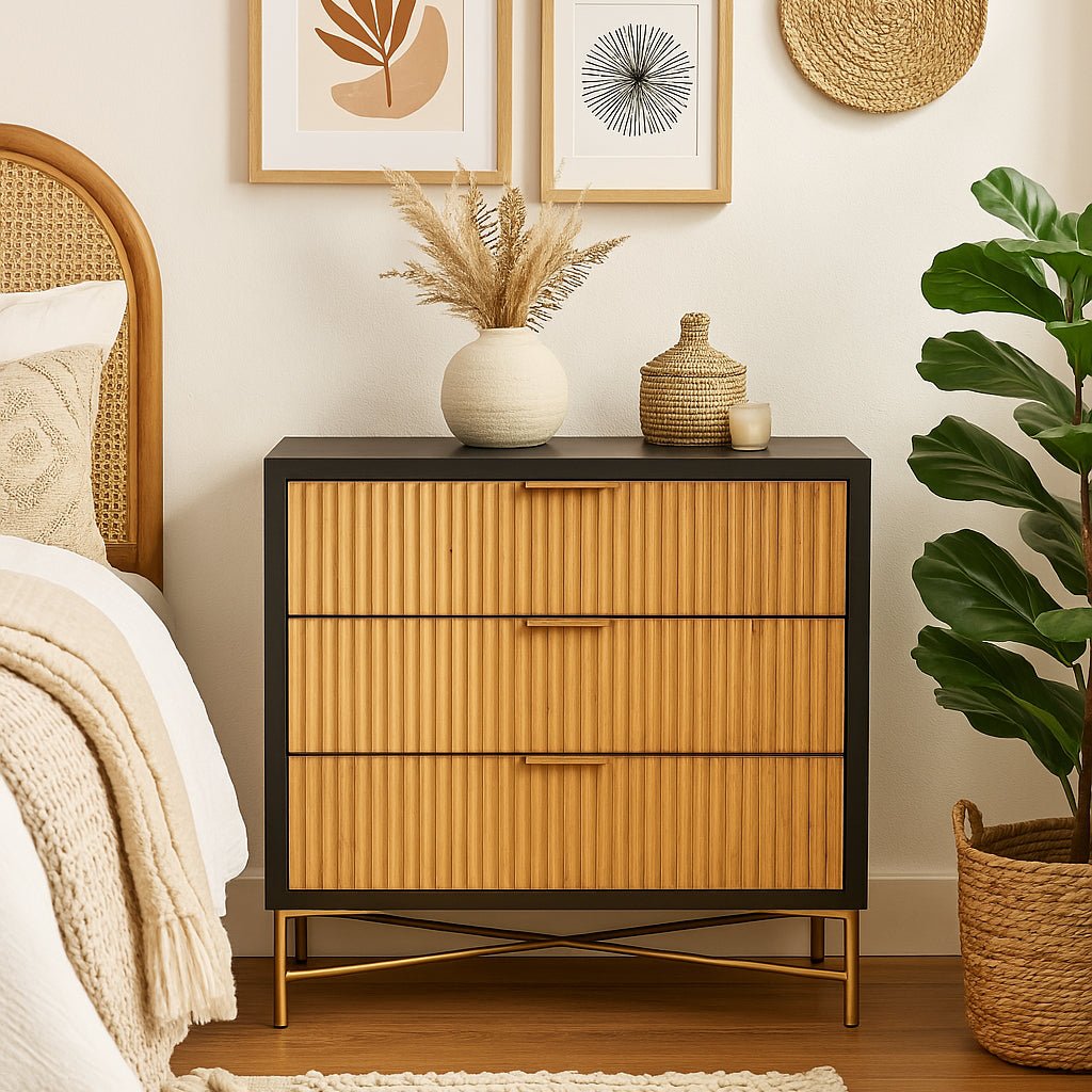 Larsen 3-Drawer Accent Chest with Gold Legs and Hardware – view 7