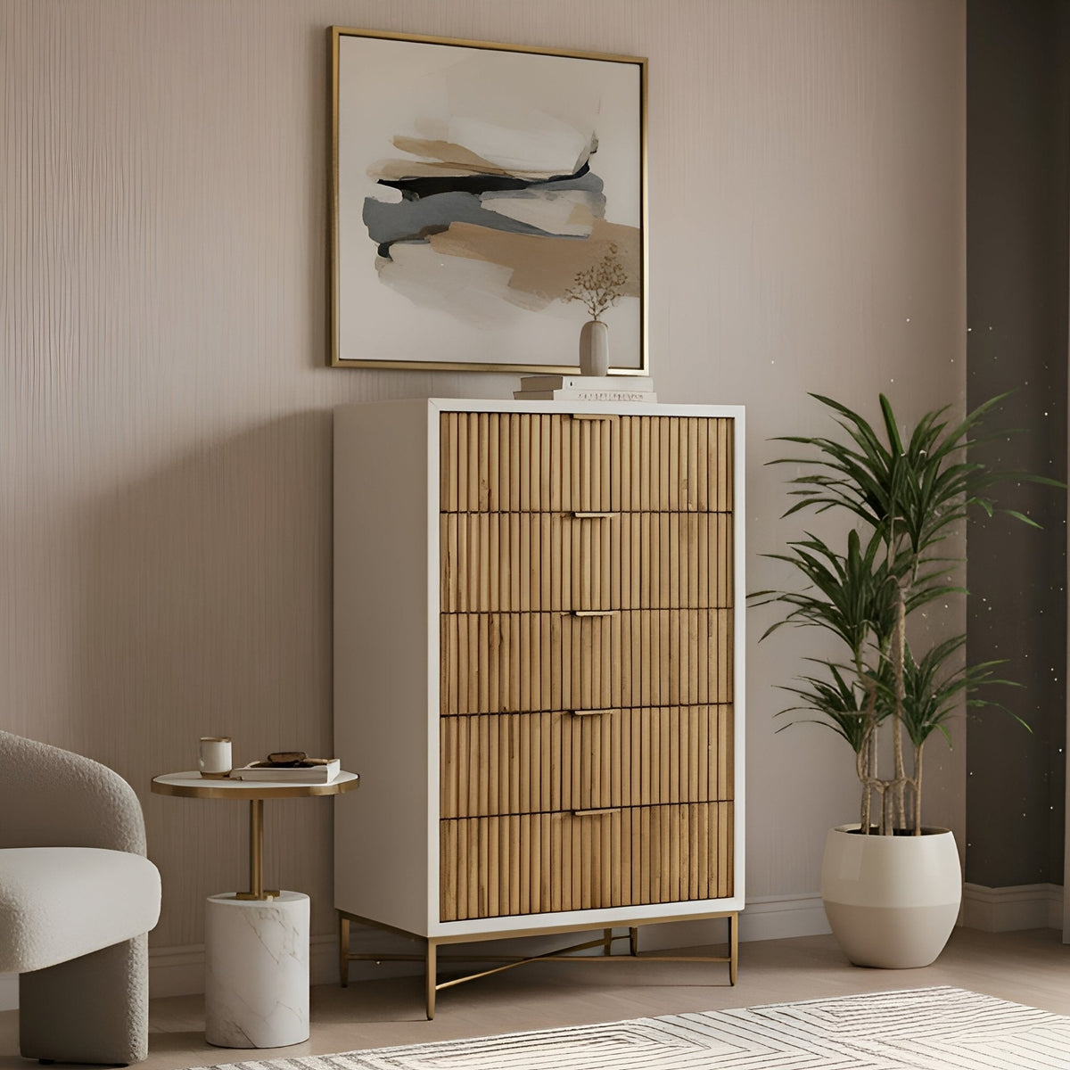Larsen Five-Drawer Chest with Gold Accents for Bedroom Storage