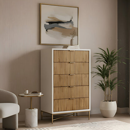 Larsen Five-Drawer Chest with Gold Accents for Bedroom Storage