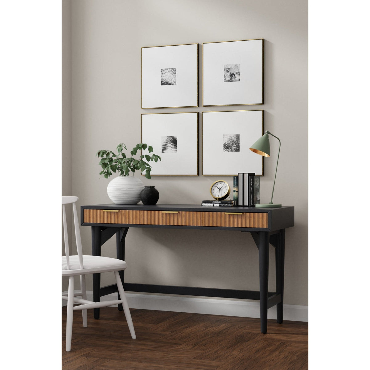 Larsen Large Solid Wood Desk with 3 Drawers and Gold Handles – view 8