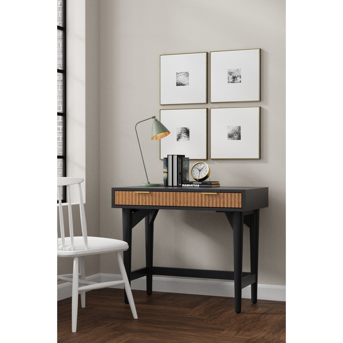 Larsen Mini Solid Wood Writing Desk with Gold Accent Handles – view 6